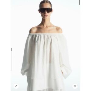COS Blouse Top Women's 8 Cotton Oversized Off-The-Shoulder Cotton Poplin Peasant